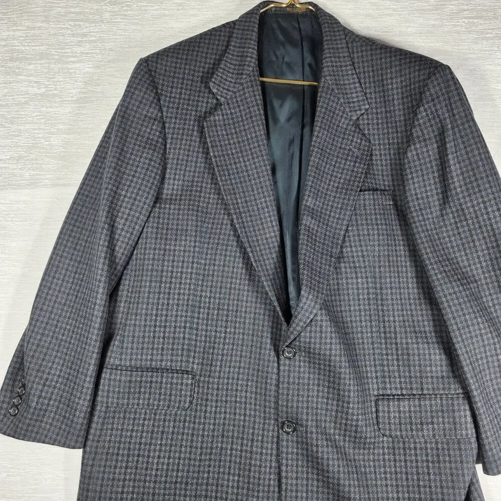 Oscar de la Renta Suit Blazer Mens 46L Blue Check Wool Jacket